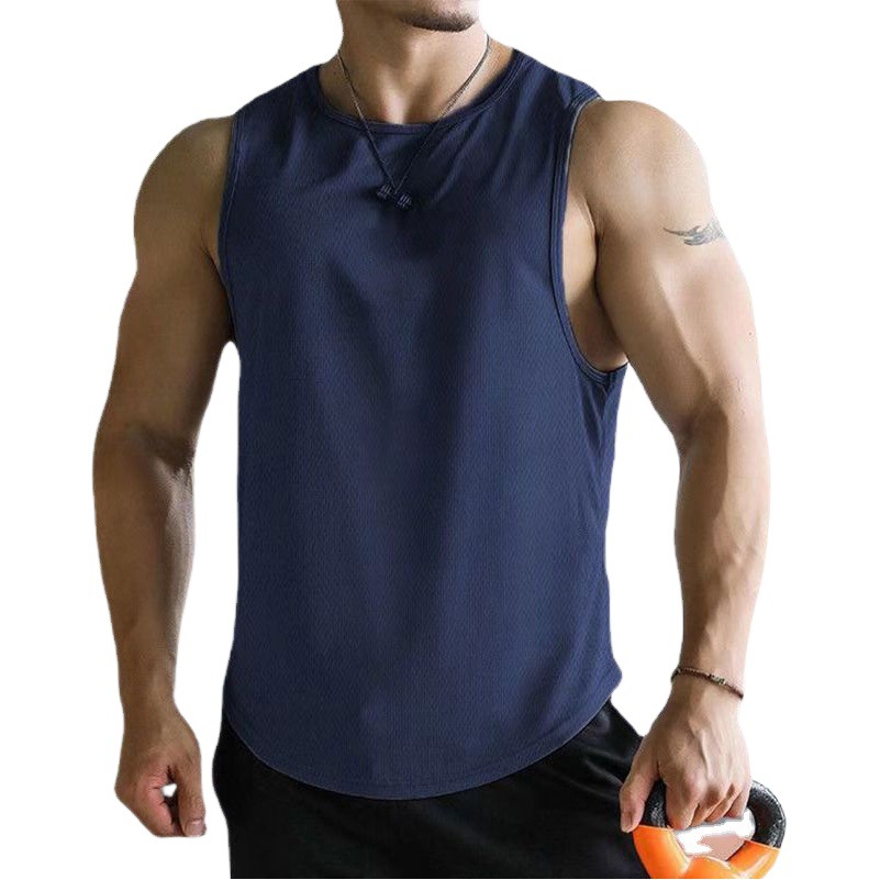 Cross-border Foreign Trade Men's Summer Sports Leisure Muscle Fitness Mesh Breathable Quick-drying Solid Color Sleeveless Vest for Men