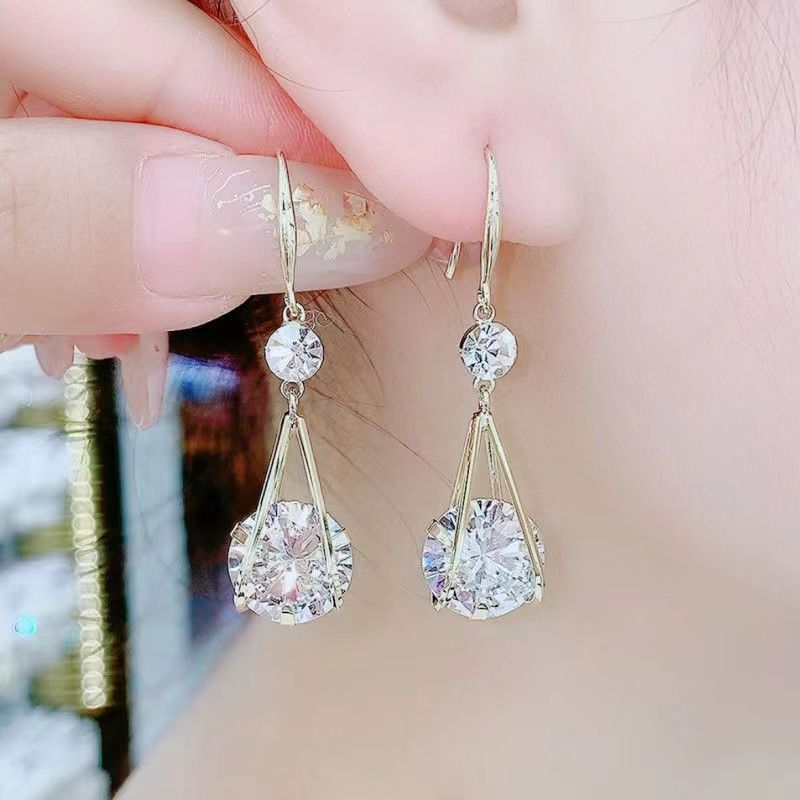 2021 new trendy zircon water drop earrings women's fashion trendy online popular earrings all-match square face modified face shape