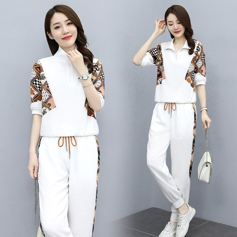 Fashion Suit Pants Women's Summer 2021 New Women's Clothing Age-reducing Western Style Sports Casual Two-piece Set Ankle Pants Set