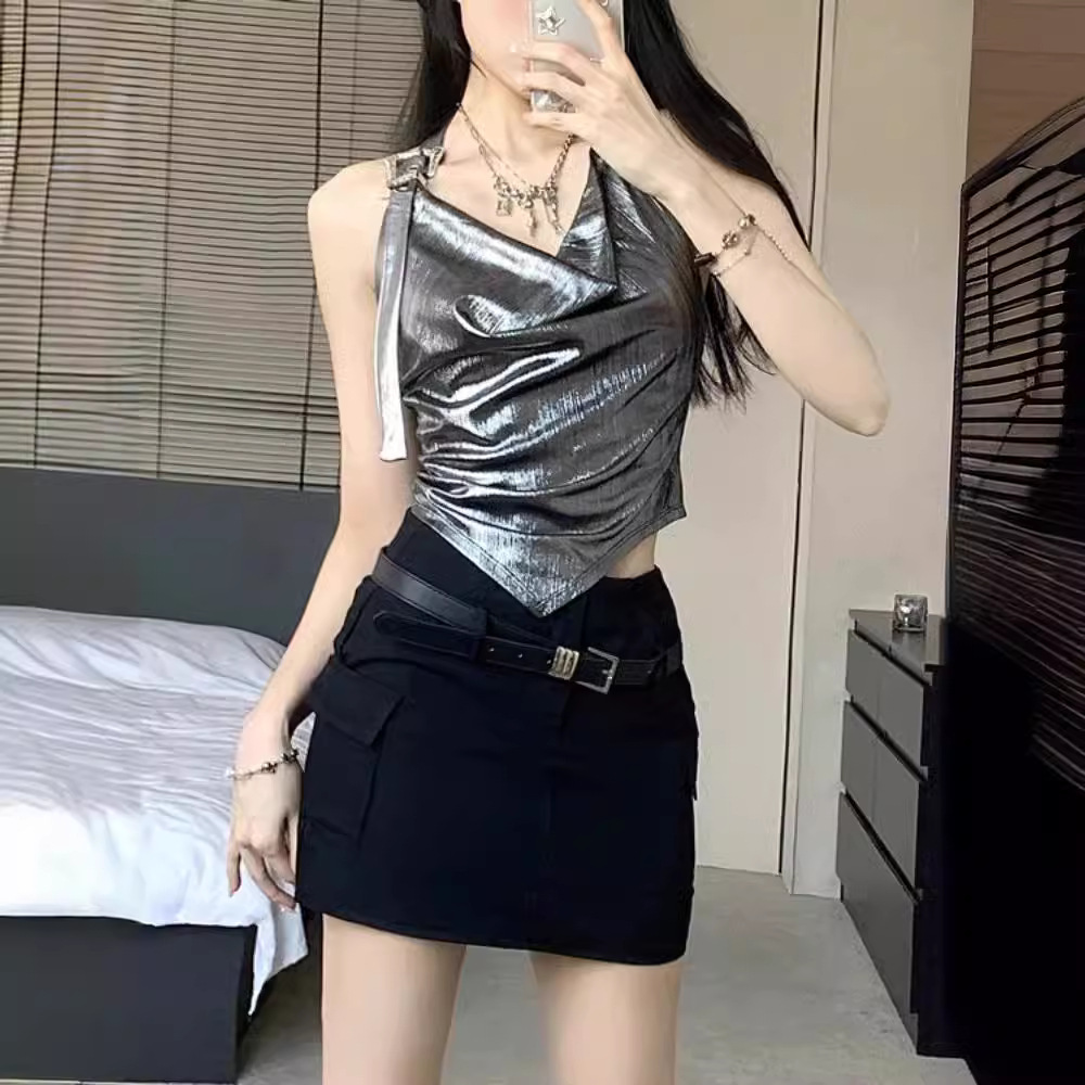 Unique Skirt Hot Girl Skirt Cargo Short Skirt Versatile Half Skirt American Style Bodycon Design Women Summer Black Gray
