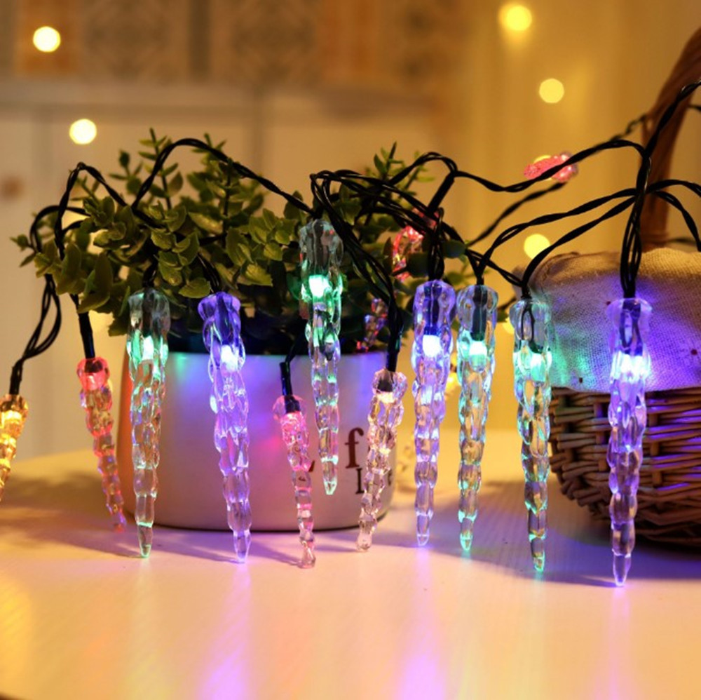 Outdoor courtyard waterproof Christmas festival atmosphere light LED ice cone ice strip colored light solar ice column light string wholesale