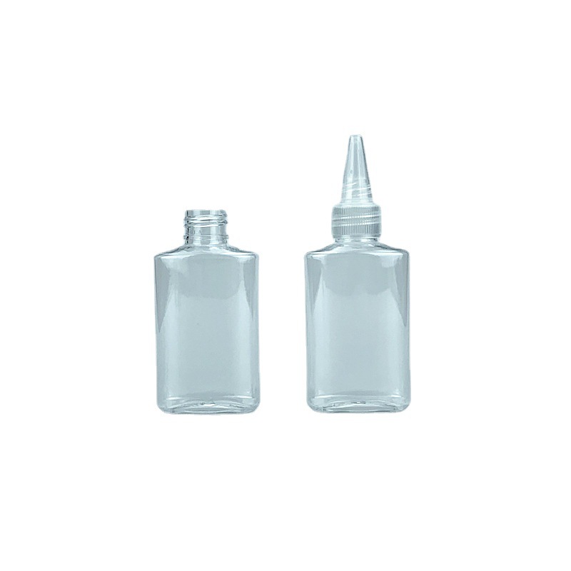 Picture of pet pointed mouth flat bottle pigment ink filling bottle 60ml100ml250ml500ml electric hair water cap bottle