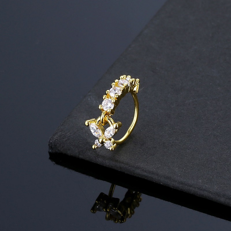 Amazon Cross-Border Nose Clip Piercing Nose Clip Exquisite Inlaid Bright Stone Nose Ring Opening Adjustment Nose Clip Hanging Butterfly Pendant