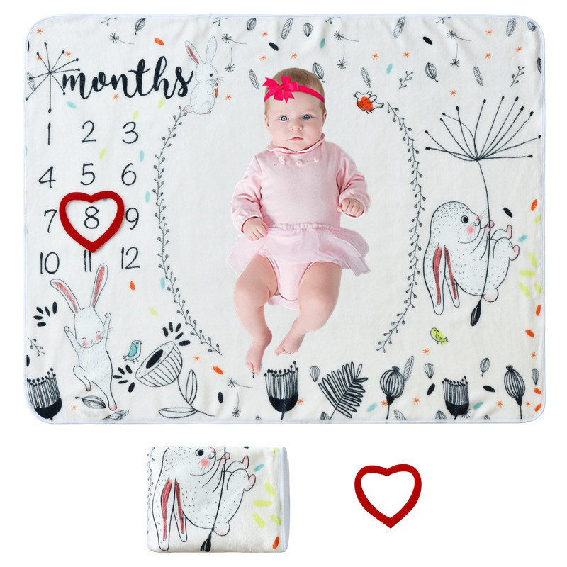Picture of Baby Milestone Photo Blanket Cute Rabbit Flower Print Blanket Baby Growth Memorial Photo Background Blanket