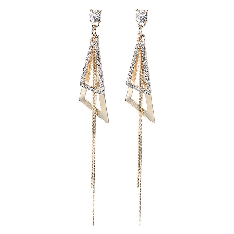 Silver Needle Super Flash Diamond Tassel Earrings Internet Celebrity Light Luxury Full Diamond Letter Cat's Eye Fox Long Earrings Two Earrings