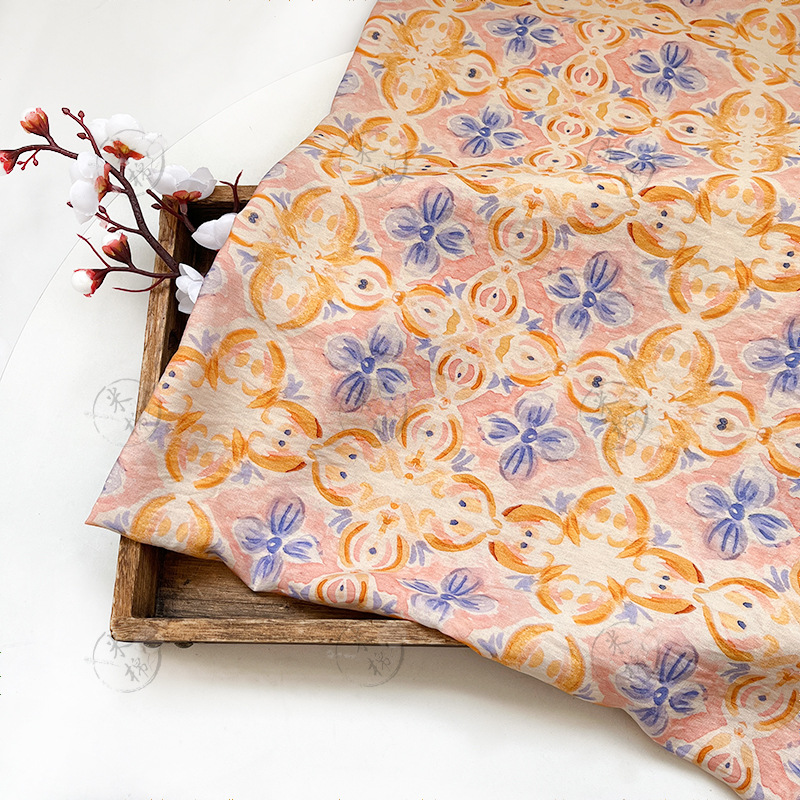 Watercolor warm sunflower new Chinese style digital printed brocade cotton fabric cheongsam dress top Hanfu fabric