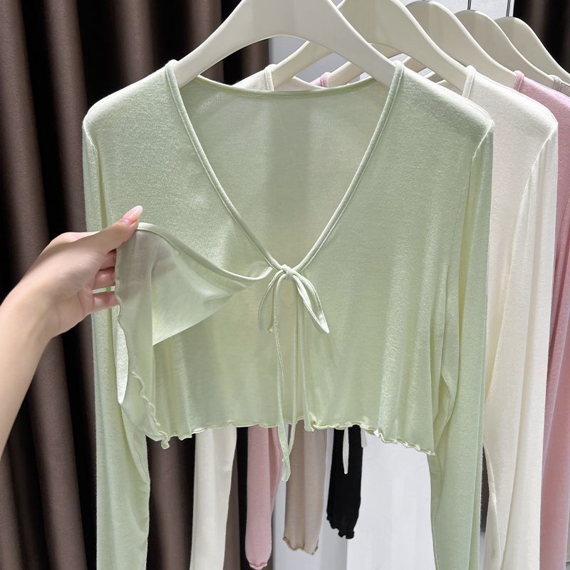 Ultra-thin Hand-feel Modal Lace-up Sun Protection Clothing Women's chubby girl Summer Ice Silk Blouse Cardigan Outer Shawl Jacket