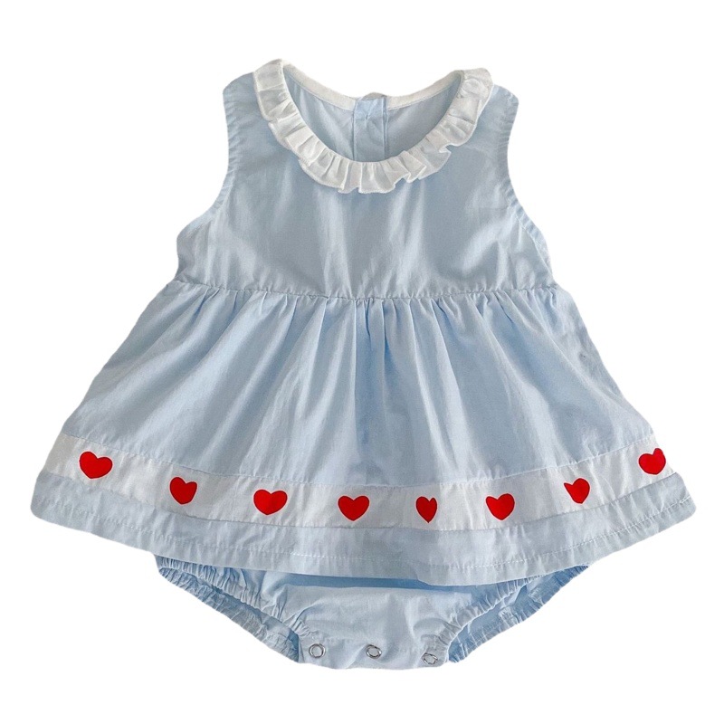 Picture of 2025 Summer Style Infants and Young Kidsren Cotton Splicing Heart Breathable One-Piece Clothes for Baby Girls One-Piece Romper