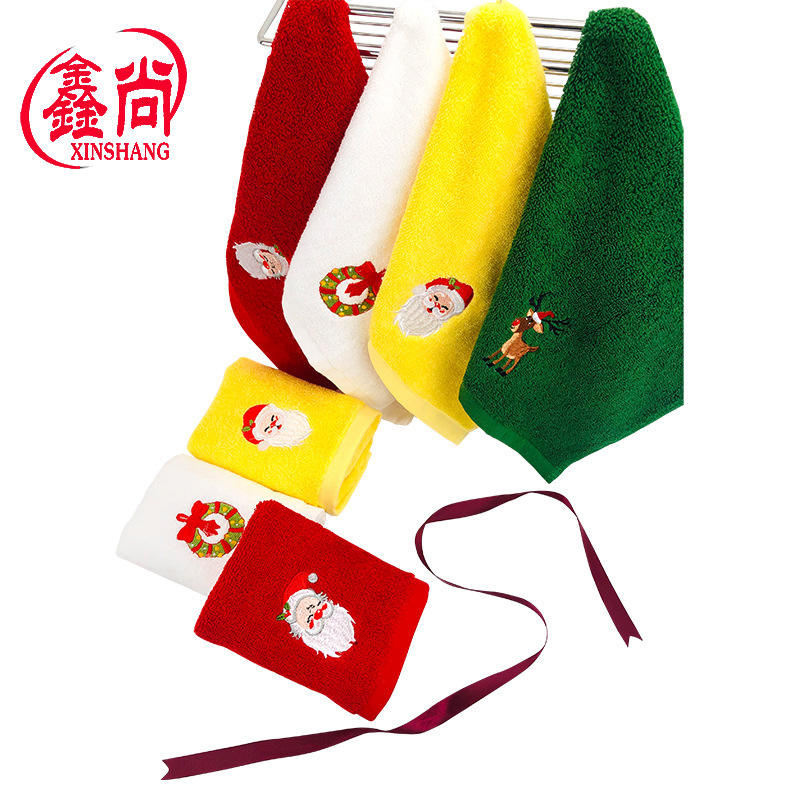 Picture of Christmas towel set wholesale cotton Christmas kitchen towel gift foreign trade Christmas towel embroidery logo