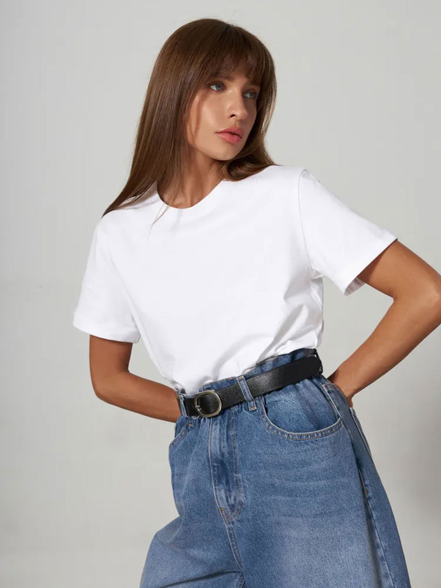 Picture of Cross-Border Short-Sleeved T-Shirt European and American 2025 Summer New Women's Fashion Casual Home Work Clothing Versatile Round Neck Short-Sleeved T-Shirt