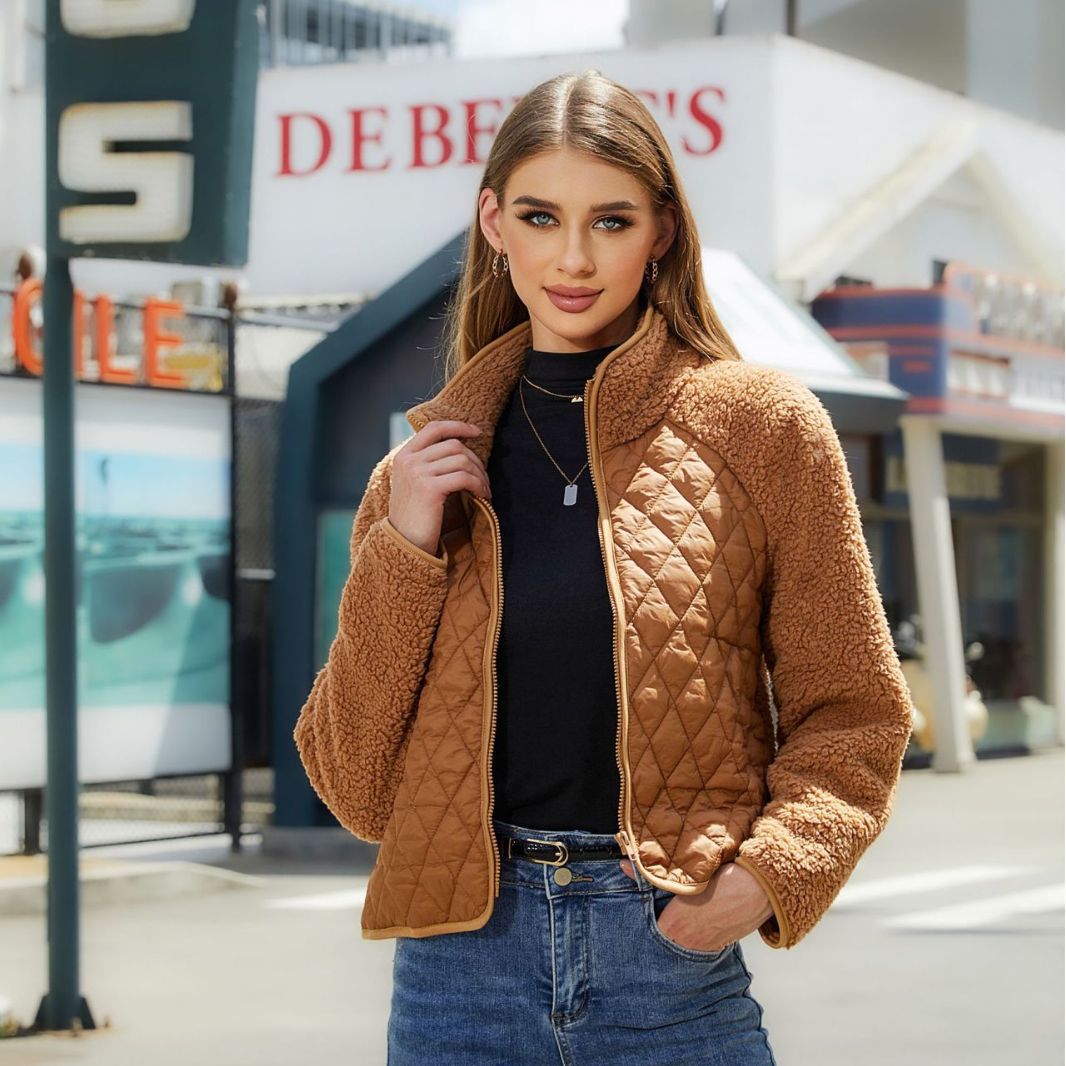 Picture of Flash velvet 2023 new autumn and winter women's cross-border Amazon cardigan zipper long sleeve plush stitching European and American coat women