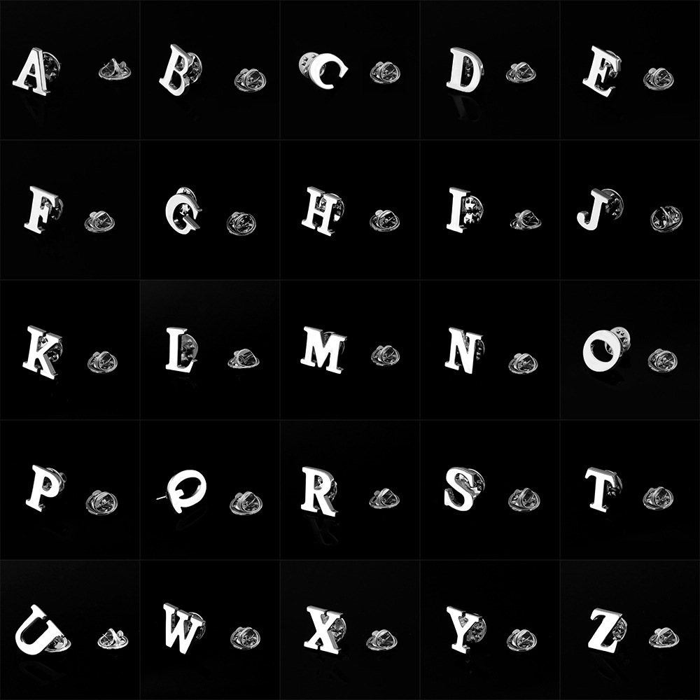 [Pure copper double plating non-inventory] fashion men's jewelry 26 letters brooch collar pin badge wholesale