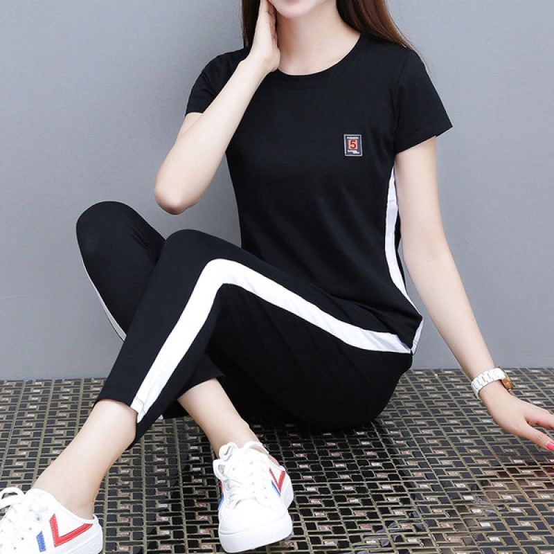 611# summer sports suit women's 2022 New loose cropped pants plus size short-sleeved shirt casual two-piece suit fashion
