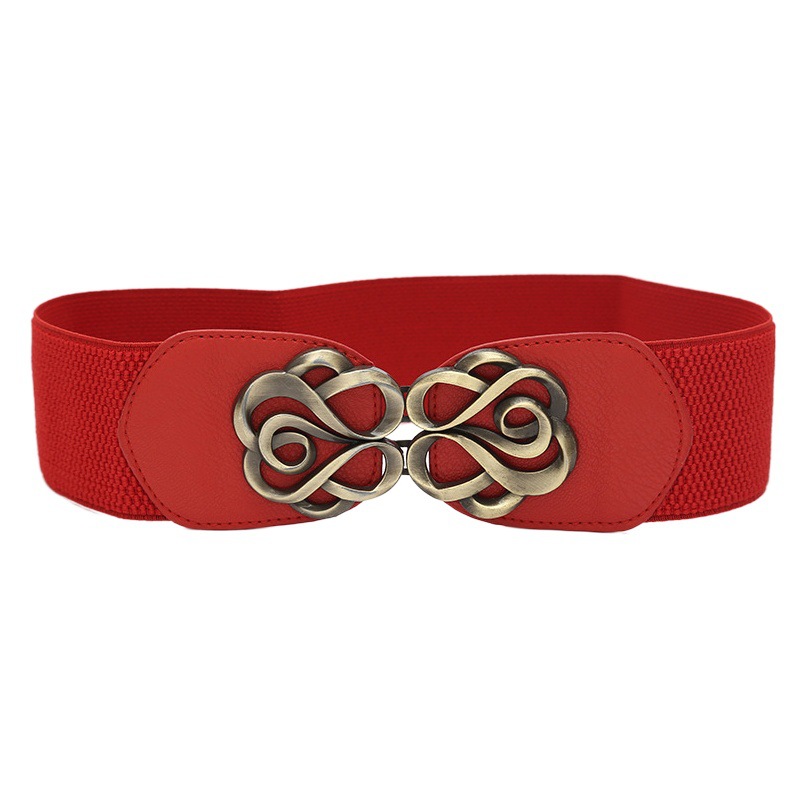 Rose-shaped Buckle Belt Women's Retro Fashionable Waistband Wide Waist Seal Women's Decorative Skirt Coat Black Belt Women