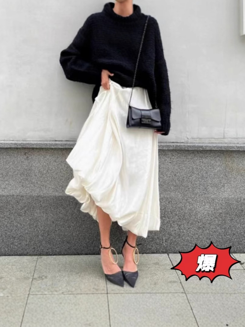 European and American-style 2024 Spring New Blow Dress Fashion Casual Simple Solid Color All-match High Waist Ponte Dress