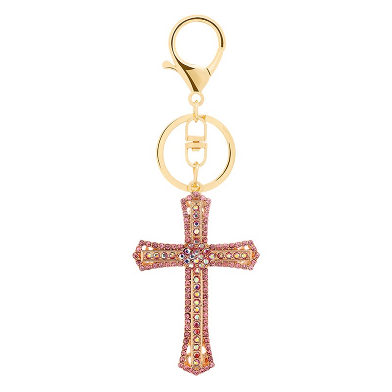 Fashion cross-border ornaments creative Diamond Cross keychain wholesale metal car pendant small gift delivery