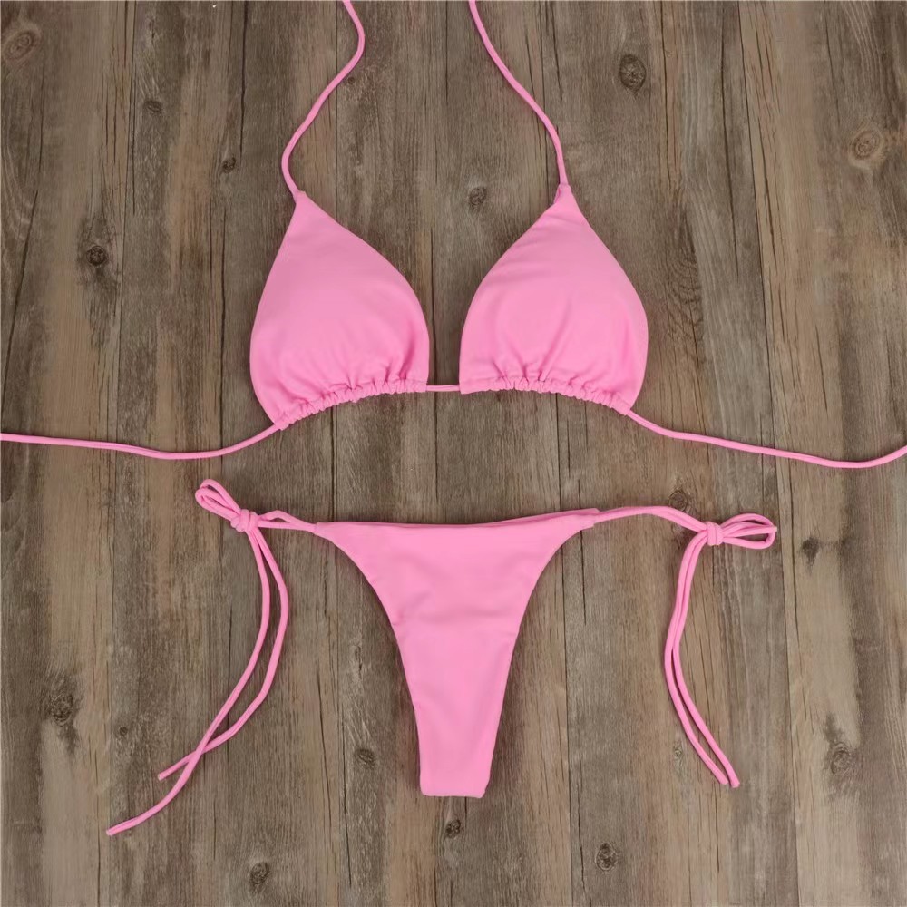 Picture of European and American halter lace-up Adjustable bikini sexy swimsuit women's split strap multi-color three-point suit