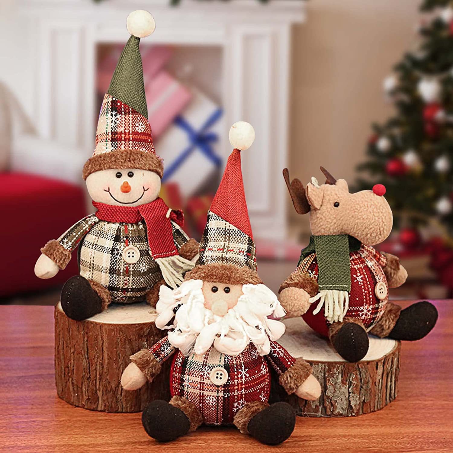 Christmas plaid button doll cute Christmas fat snowman elk Christmas tree decoration doll pendant decoration