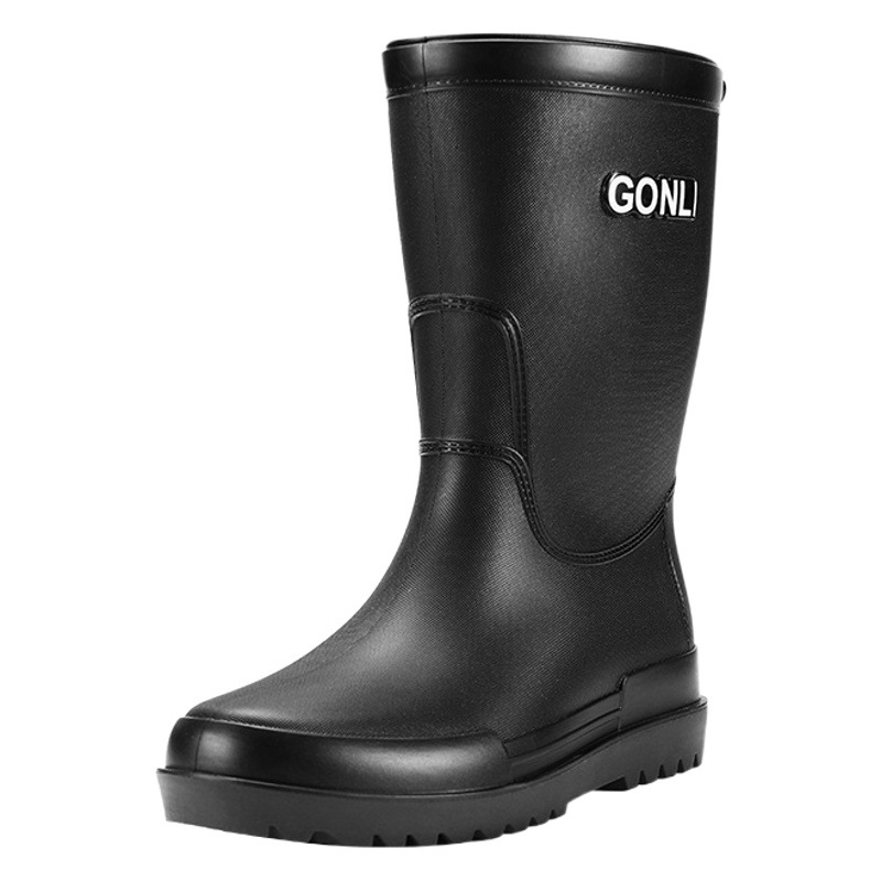 Picture of Cross-Border fashion Men's rain boots mid-tube rain boots non-slip water shoes couples velvet rubber shoes kitchen car wash fishing work shoes