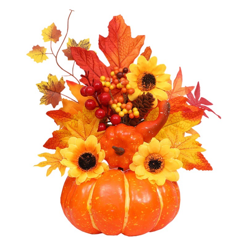 Cross-border new harvest festival Halloween autumn decoration props Maple Leaf sunflower simulation pumpkin desktop decoration