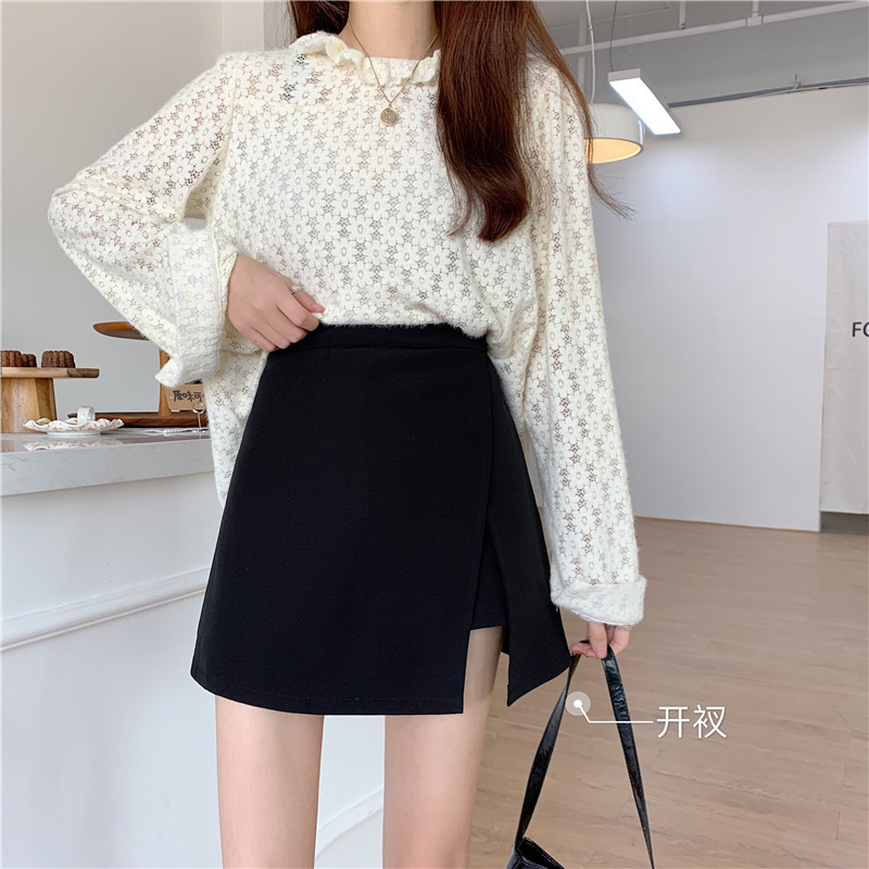 Irregular High Waist Slimming All-match Skirt Girl's Summer Fat Girl Anti-glare A- line Skirt College Style Skirt