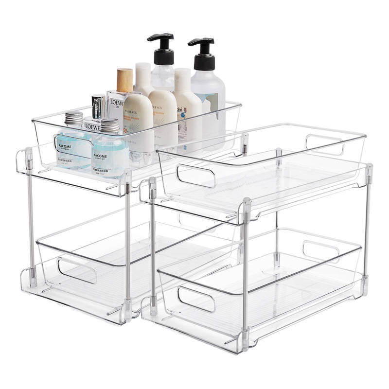 Cross-Border Double-Layer Transparent Pet Under-Sink Storage Rack Bathroom Kitchen Multi-Functional Storage Desktop Organizer