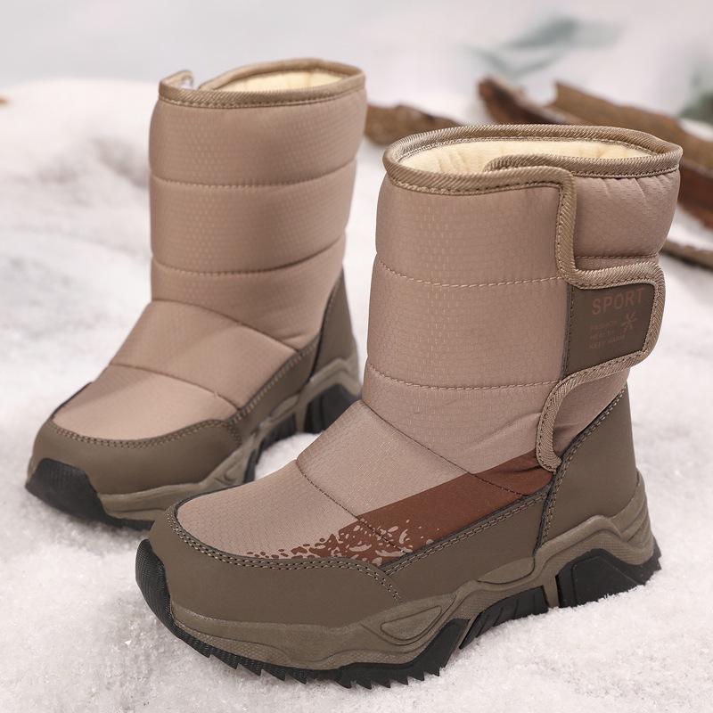 Boys' Snow Boots 2024 Winter New Girls' Boots fleece-lined Boots Large Cotton Warm Large Children's Cotton Shoes High-top