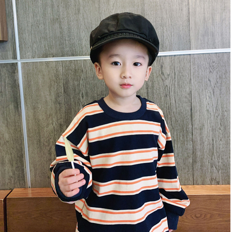 Boys' spring striped sweater 2023 new western style children's clothing boys' spring loose top fashionable sweater