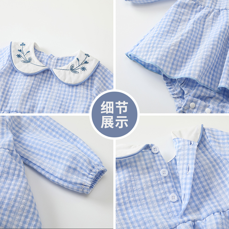 Picture of Autumn Jumpsuit Category a 2025 New Infant Girl Baby Skirt Doll Collar Embroidered Plaid Crawling Suit