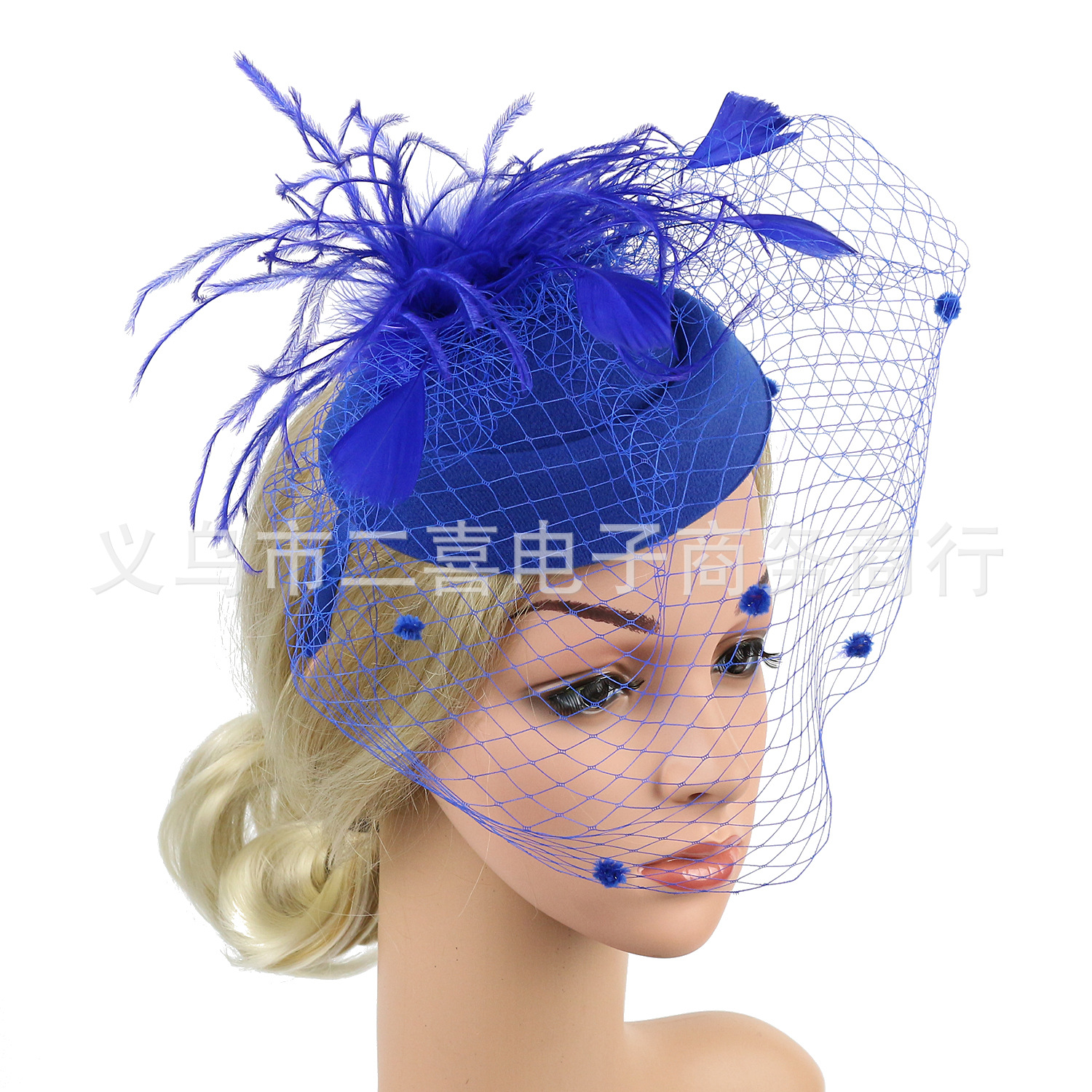 Picture of Cross-border supply of European and American bridal wedding gauze hair accessories fashion hairband headdress feather small hat hairpin