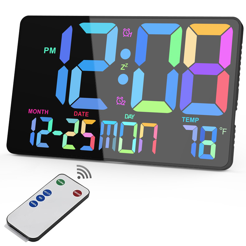 Picture of Wholesale Remote Control Colorful Large Font Alarm Clock Led Clock Bedside Clock Large Screen Digital Clock Wall Clock Factory