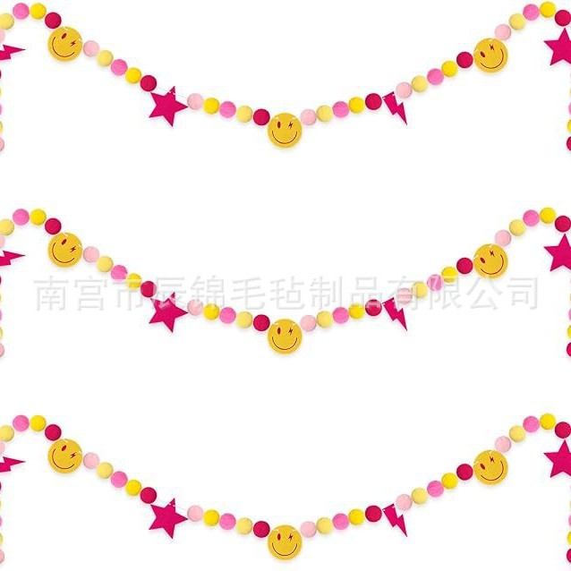 Picture of Bohemian Smiley Face Felt Banner Colorful Garland Party Decoration Theme Bunting Home Decoration Cute