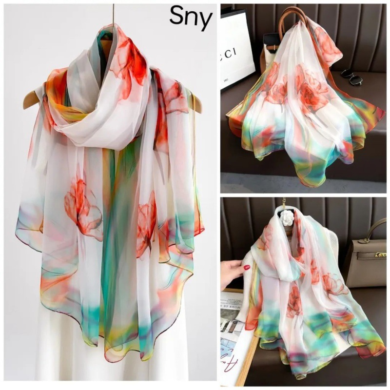 Picture of Spring and Summer New Soft Yarn Sunscreen Shawl Summer Thin Imitation Silk Long Silk Scarf Fashion Printed Flower Scarf