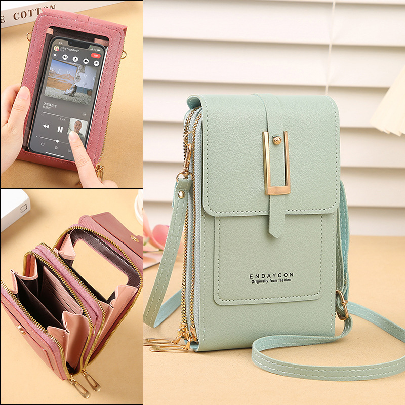 Picture of Urban Simple Women's Touch Screen Mobile Phone Bag Multi-Functional Card Holder Coin Purse Fashion Crossbody Single Shoulder Small Square Bag Trendy