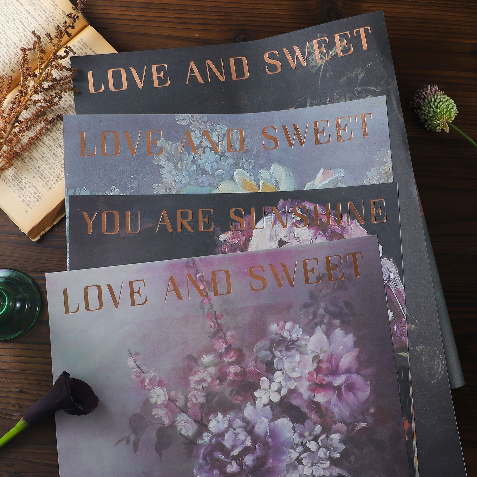 Night Garden style paper floral flower wrapping paper gilding English thickened art paper bouquet flower wrapping Valentine's Day