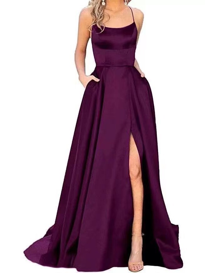 Picture of 2023 Amazon European and American cross-border new bridesmaid dress long dress small tail strap solid color banquet evening dress