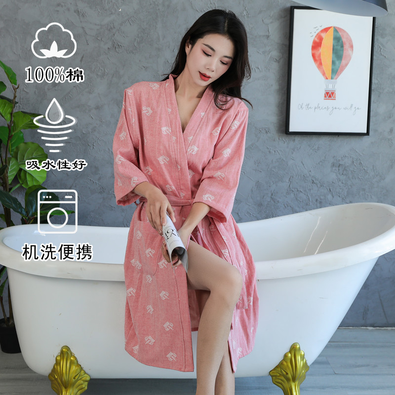 Spring Bathrobe Absorbent Summer Autumn Sweatshirt Bathrobe Couple Large Discount Gauze Encryption Double Layer Thin Nightgown for Men and Women