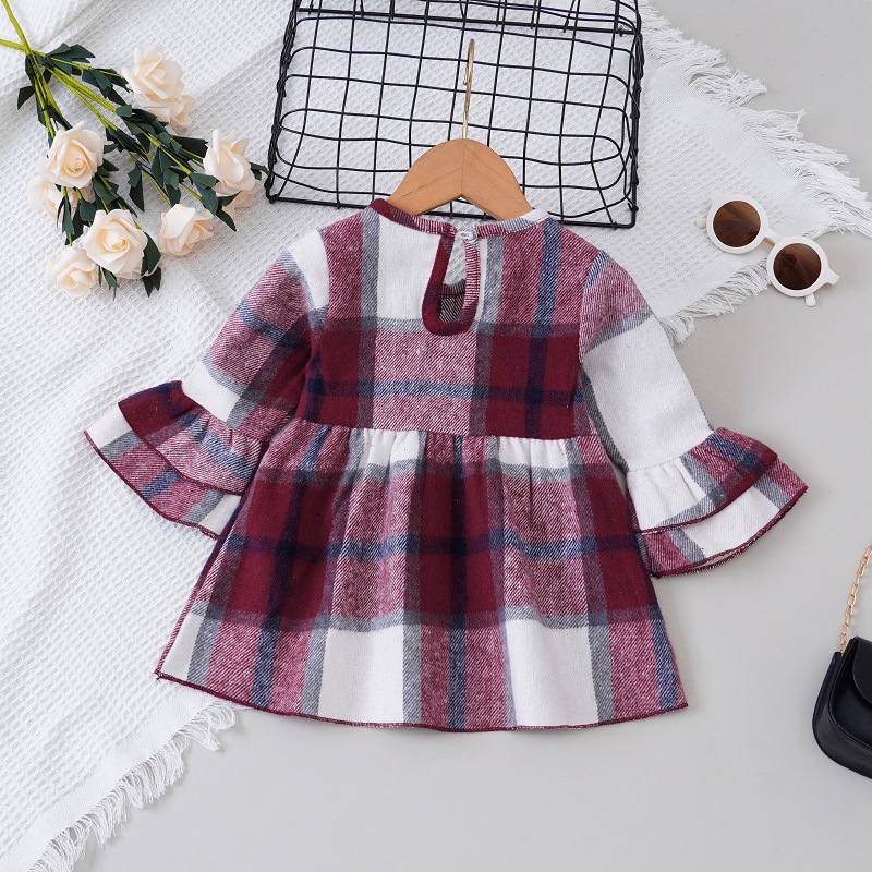 Picture of 2024 Spring and Autumn long sleeve dress children's Korean-style plaid western style dress baby long sleeve ruffled dress