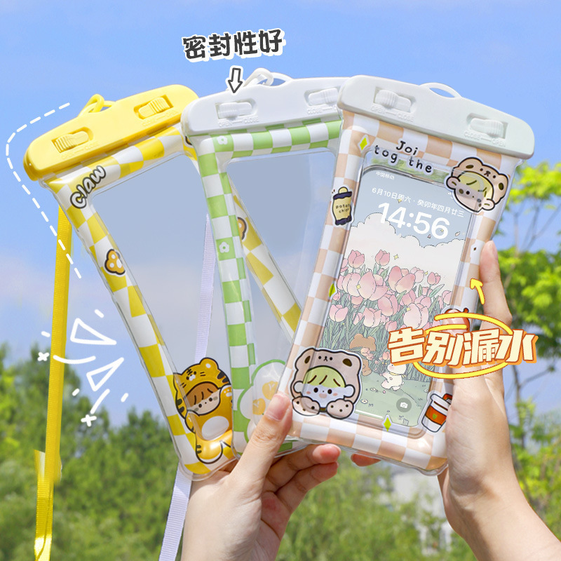 Touch screen waterproof phone case cartoon quicksand inflatable mobile phone waterproof bag airbag swimming diving sealed mobile phone case