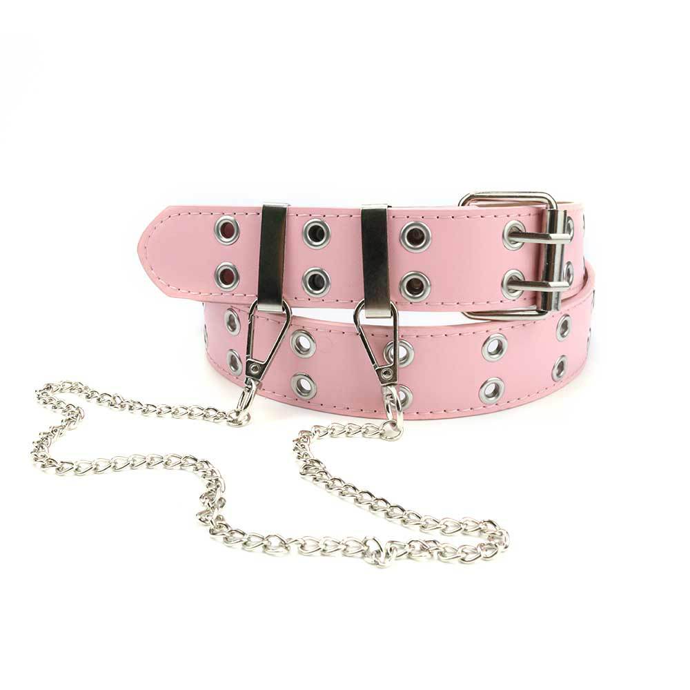 Picture of Cross-border punk belt women's decorative all-match y2k niche design pink chain jeans with eye belt