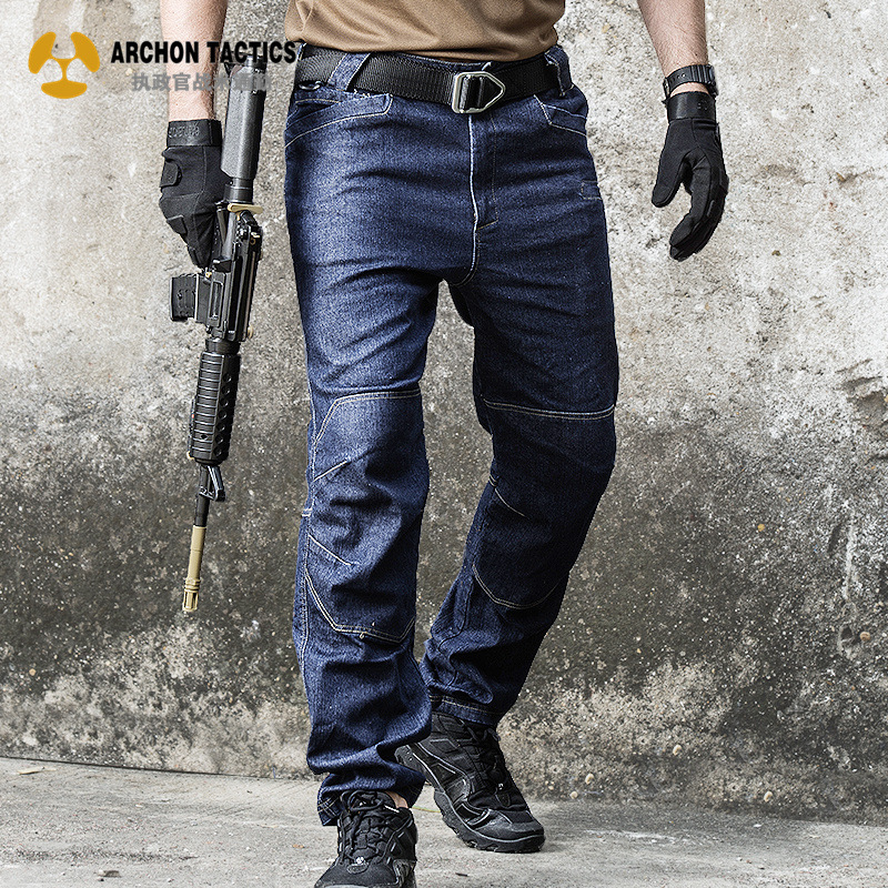 Picture of Archon Outdoor Tactical Pants Men's Loose Straight Multi-Pocket City Army Fan Special Service Pants Stretch Slim-Fit Jeans