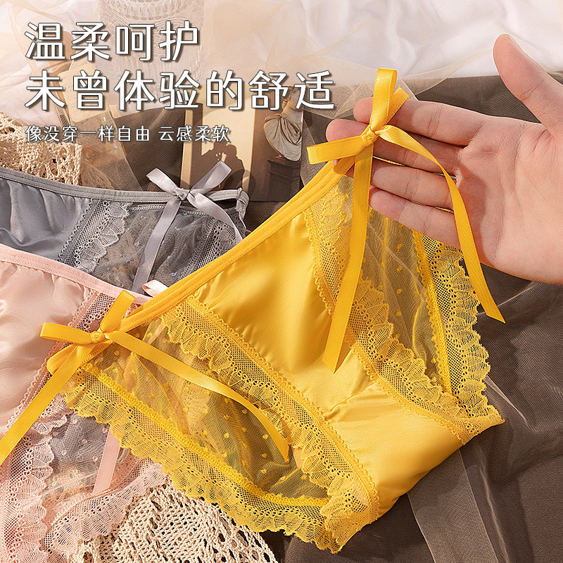 2024 New sexy lace underwear bow strap women's underwear low waist sweet mesh pure desire style triangle