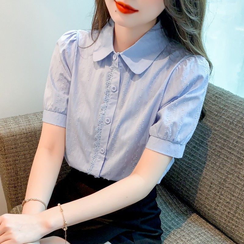 Pure Cotton Shirt Women's Fashionable Cotton Design Niche 2025 Summer New Women's Short-Sleeved Age-Reducing Professional Top
