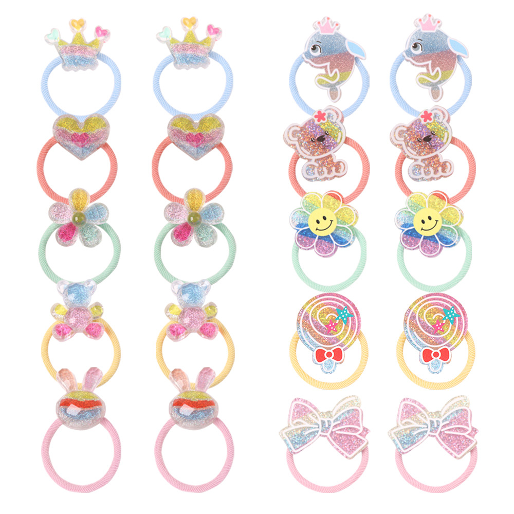 Cute Crown Flower Children's Small Rubber Band Does Not Hurt Hair Cartoon Baby Girl's Head Rope Love Bow Hair Accessories