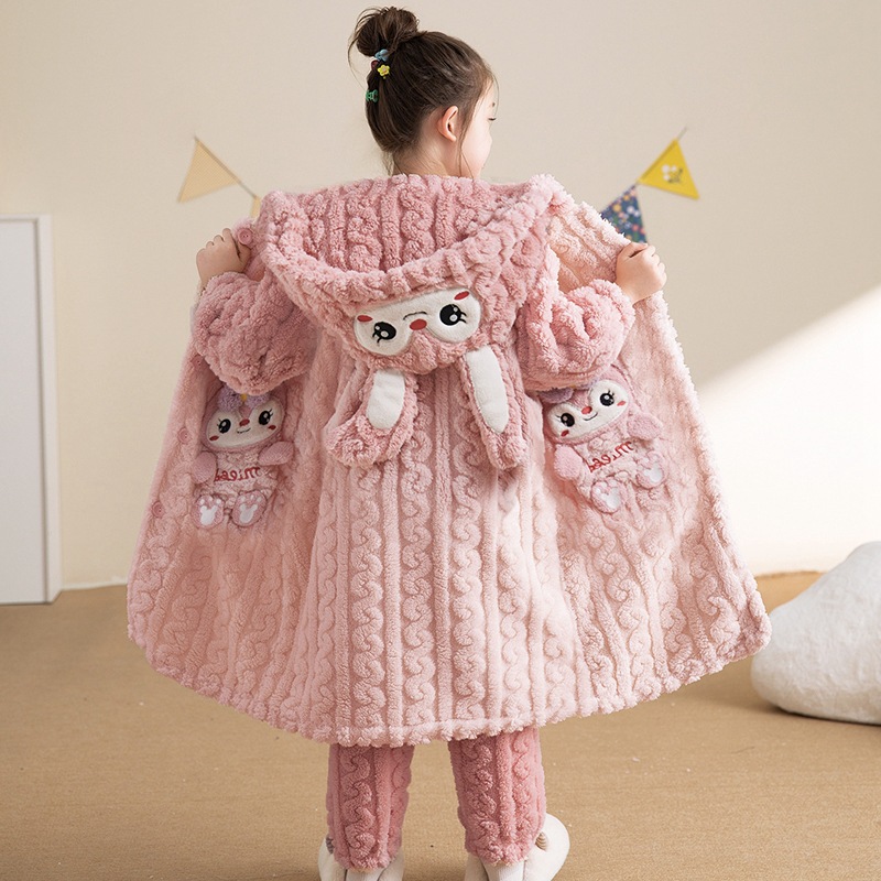 Girls' Coral Velvet Pajamas Autumn and Winter 2025 New Children's Flannel Big Children's Winter Thickened Home Clothes suit