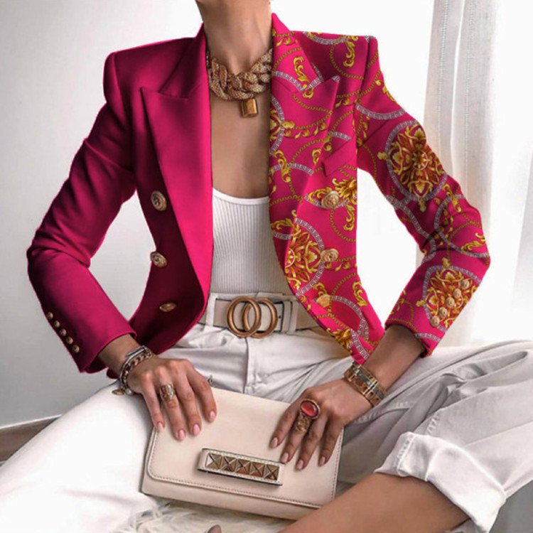 Picture of 2023 European and American New Women's Coat Autumn and Winter Printed Small Suit Slim-fit Fashion Short Double-breasted Top for Women
