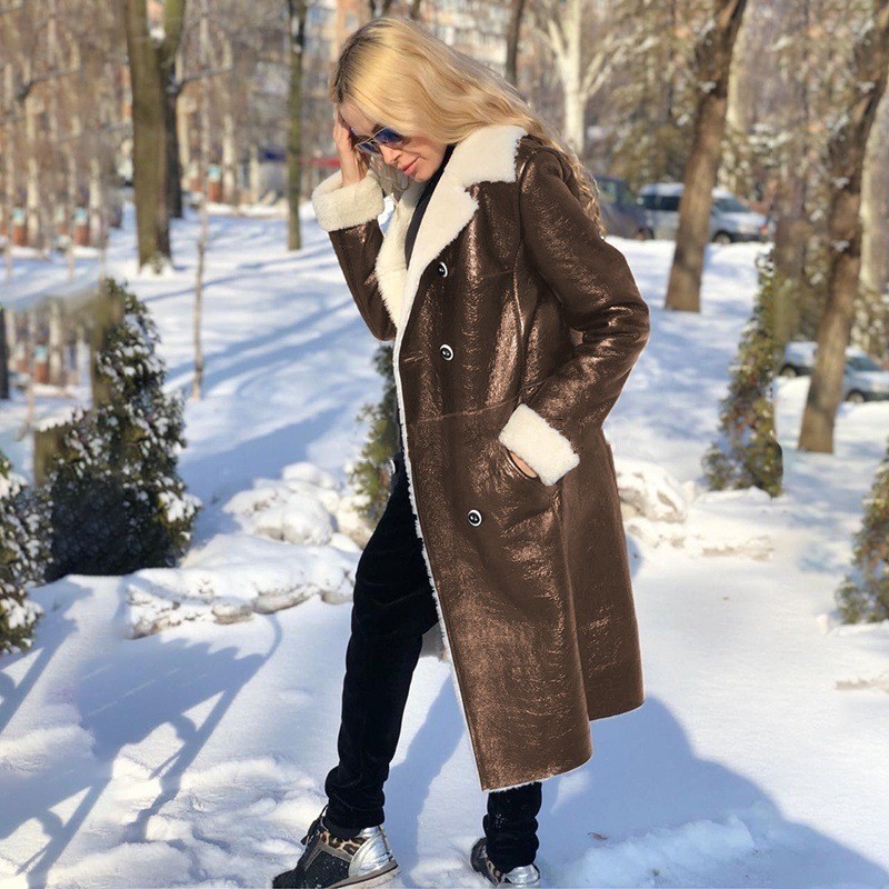 Picture of Winter leather coat Export Nordic Winter Snow Mid-length Warm PU Leather Coat Women's Coat