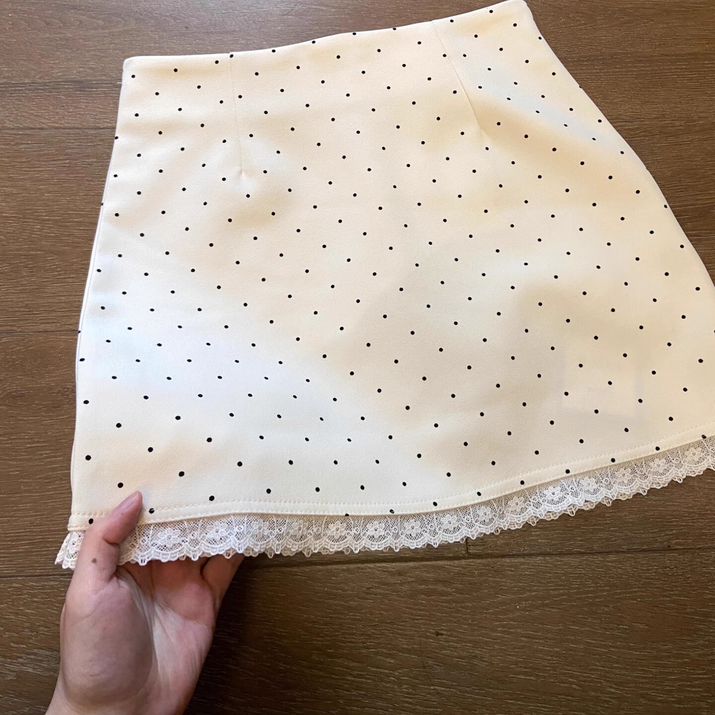 Hip skirt new high-waisted slimming Korean character A polka dot skirt season lace anti-light spring and summer splicing women