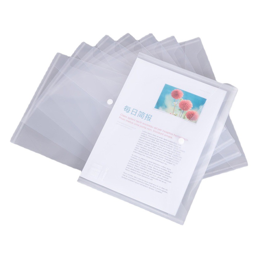 Morandi color transparent snap file bag wholesale a4 storage paper data file bag pp waterproof bag with label