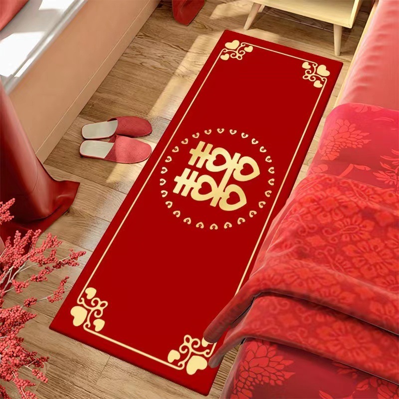 Bedside Rectangular Wedding Mat Washable Rectangular Red Wedding Large Size Bedside Crystal Velvet Carpet